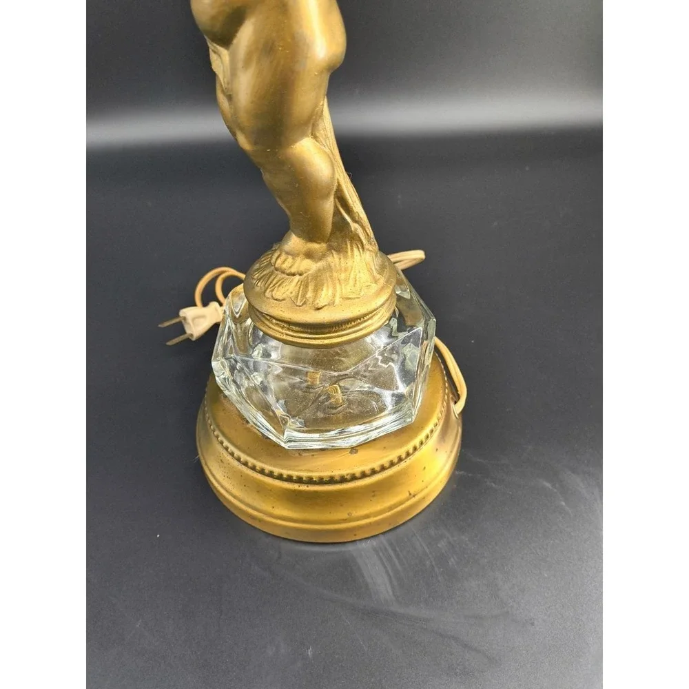 Vintage 1950s Hollywood Regency Cherub Boudoir Lamp Glass Crystal Gilt Mixed...